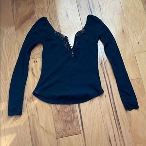 Free people black Lace Trim Top